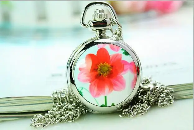 

Wholesale 10 PCS/lot Fashion charming Blooming flowers Stainless steel women Pocket watch necklace