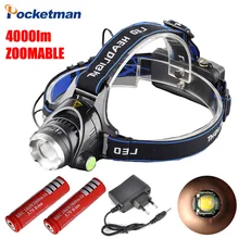 Waterproof LED Headlight CREE T6 Headlamp 4000LM with 18650 Battery Charger Head Lamp LED Flashlights Head Torch Camping Fishing