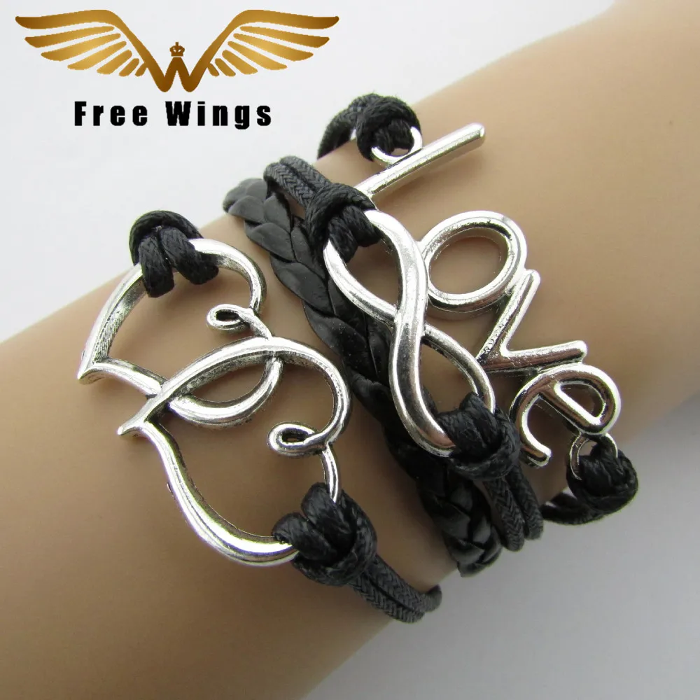 

Bracelet Men Jewelry For Women Fashion LOVE Heart Infinity Leather Cord Bracelets For Women