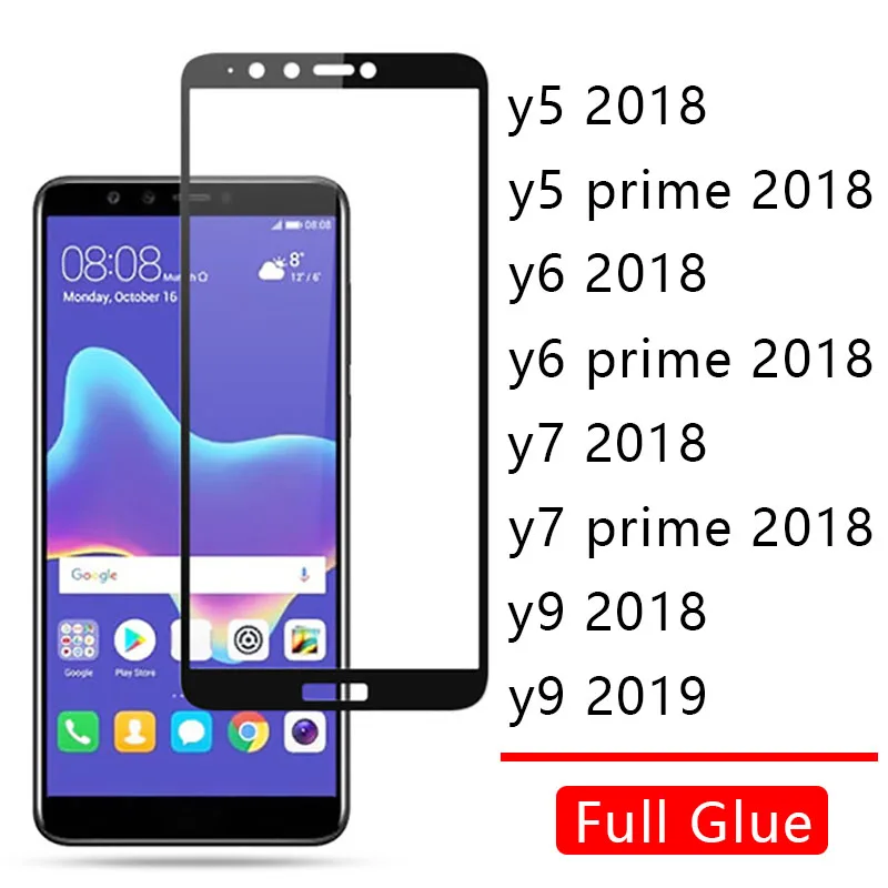 

Case On For Huawei Y5 Y6 Y7 Prime 2018 Y9 2019 Cover Full Glue Tempered Glass Honor Y 5 6 7 9 Phone Screen Protector Protective