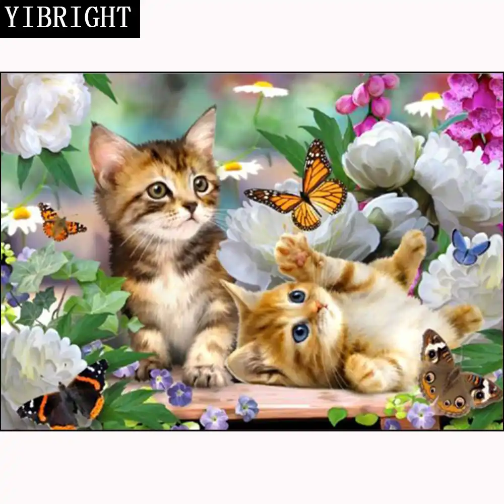 5d Diy Diamond Painting Kittens In Flowers 3d Embroidery Animals Cross Stitch Mosaic Full Square Round Drill Home Decor Gift Diamond Painting Cross Stitch Aliexpress