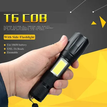 

Powerful Tactical Flashlight T6+COB LED Flash Light Zoomable Waterproof Torch 4-Modes For Reading Camping Hunting Lanterna