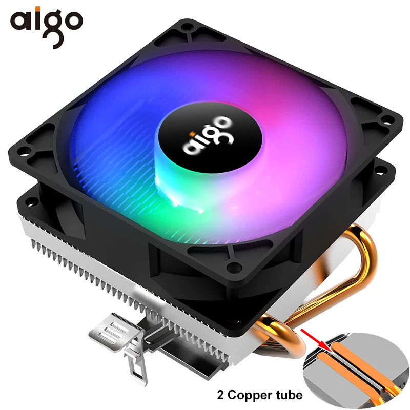 Aigo кулер для процессора 90 мм вентилятор охлаждения 2 Heatpipe cpu вентиляторы 3Pin PC охлаждения радиатора для LGA/775/1156/1366/AM4/AM3/AM2+/AM2