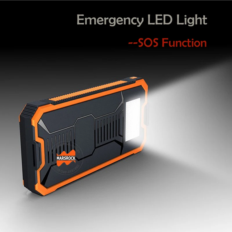 15000 mAh литий-полимерный аккумулятор высокой емкости с двойным выходом USB 5 V 1A& 2A солнечной энергии банк с крюком, светодиодный свет, функция SOS