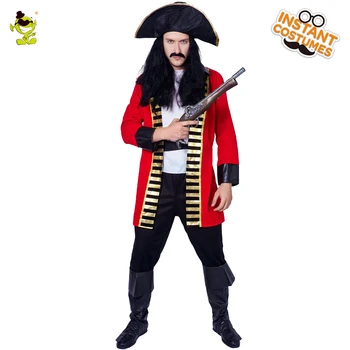 

New Arrival Men's Pirate Captain Costume Deluxe Pirate Clothing Fancy Dress Up Red Coat Halloween Party Cospaly Pirate Costume