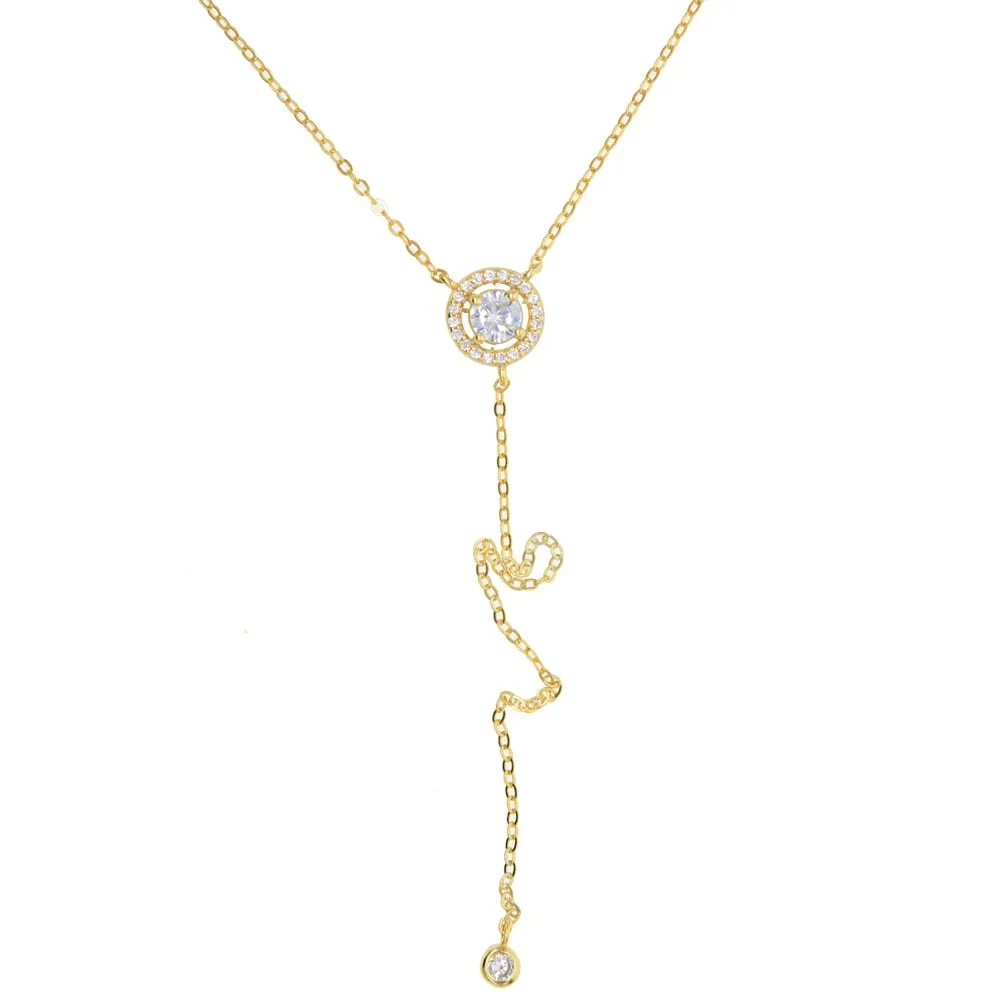 Модное женское ожерелье из стерлингового серебра 925 пробы с большим чешским камнем и длинной цепочкой с покрытием из розового золота, модная цепочка в подарок