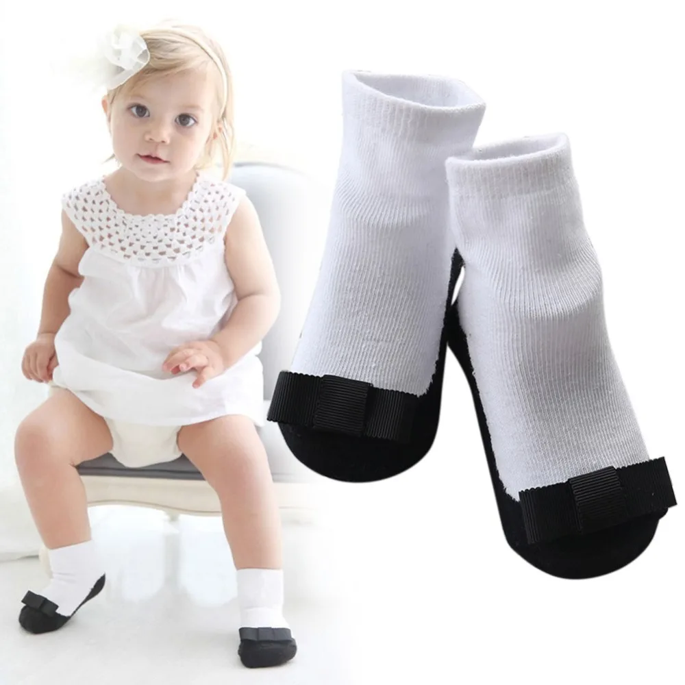 Носки для маленьких девочек черные и белые носки с бантиком из смешанного хлопка для малышей 0-3 лет