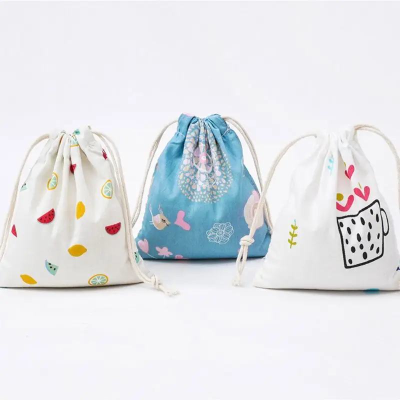 

Cartoon Cotton Linen Drawstring Bag Toy Shoes Laundry Organizer Travel Pouch Unisex Fashion Mini Travel Handbags