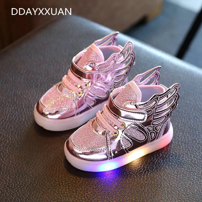 

Fashion New Children shoes with light glowing sneakers boys little girls shoes wings canvas flats spring kids light up shoes