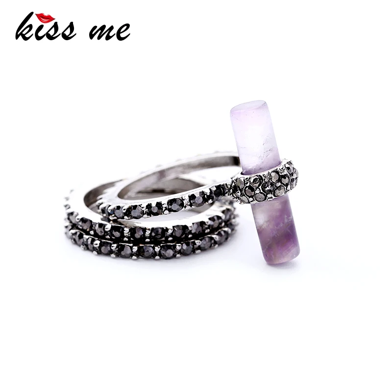 

KISS ME 3pcs/ Set Purple Natural Stone Rhinestone Finger Ring Women New Anniversary Rings Fashion Jewelry