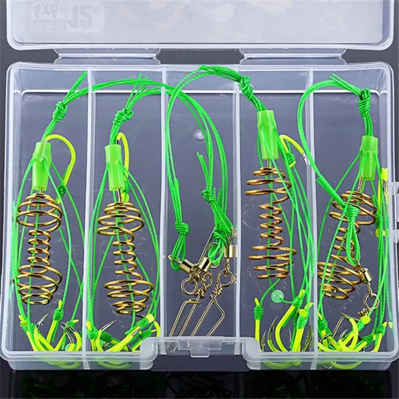 

4PCS Fishing Bait Spring Lure Fluorescent anti-hanging end throw rod hook explosions hook Waist drum bait cage with Box
