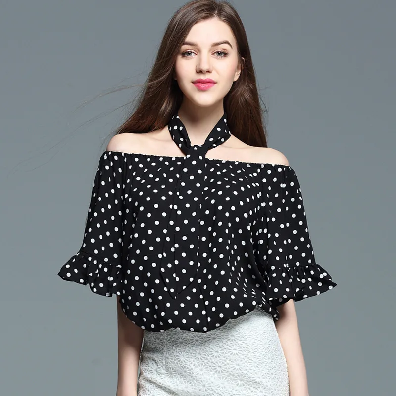 Slash Neck Off Shoulder Flare Sleeve Female font b Women b font Summer font b Shirts