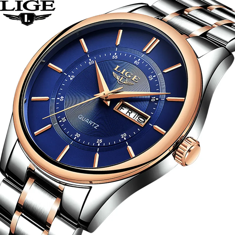 

LIGE Men's Watches Top Brand Luxury Luxury Men's Full Steel Sports Military Watch Men's Waterproof Week Watch Relogio Masculino