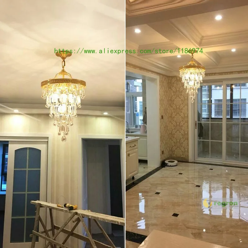 Ресторан Gold Crystal Lamp столовая Медный подвесной светильник Светильник входной