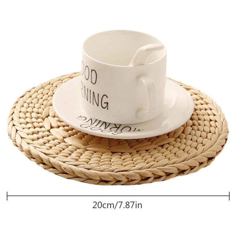 

4 Pcs Natural Weave Placemats Round Braided Rattan Tablemats For Coasters, Pots, Pans & Teapots,Natural Wooden Heat Resistant