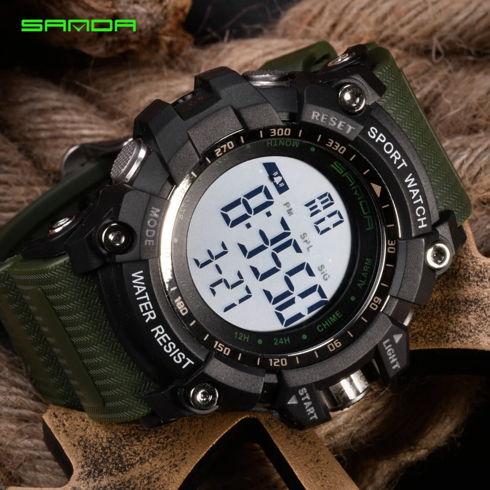 SANDA Brand Men's Watches LED Digital Watch Men Wrist Watch Black Alarm