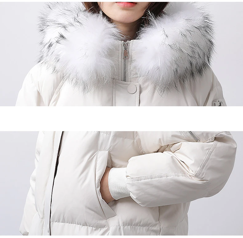 Женская зимняя куртка большого размера с большим меховым воротником из натурального енота, Женская парка с капюшоном, модные женские зимние пуховики