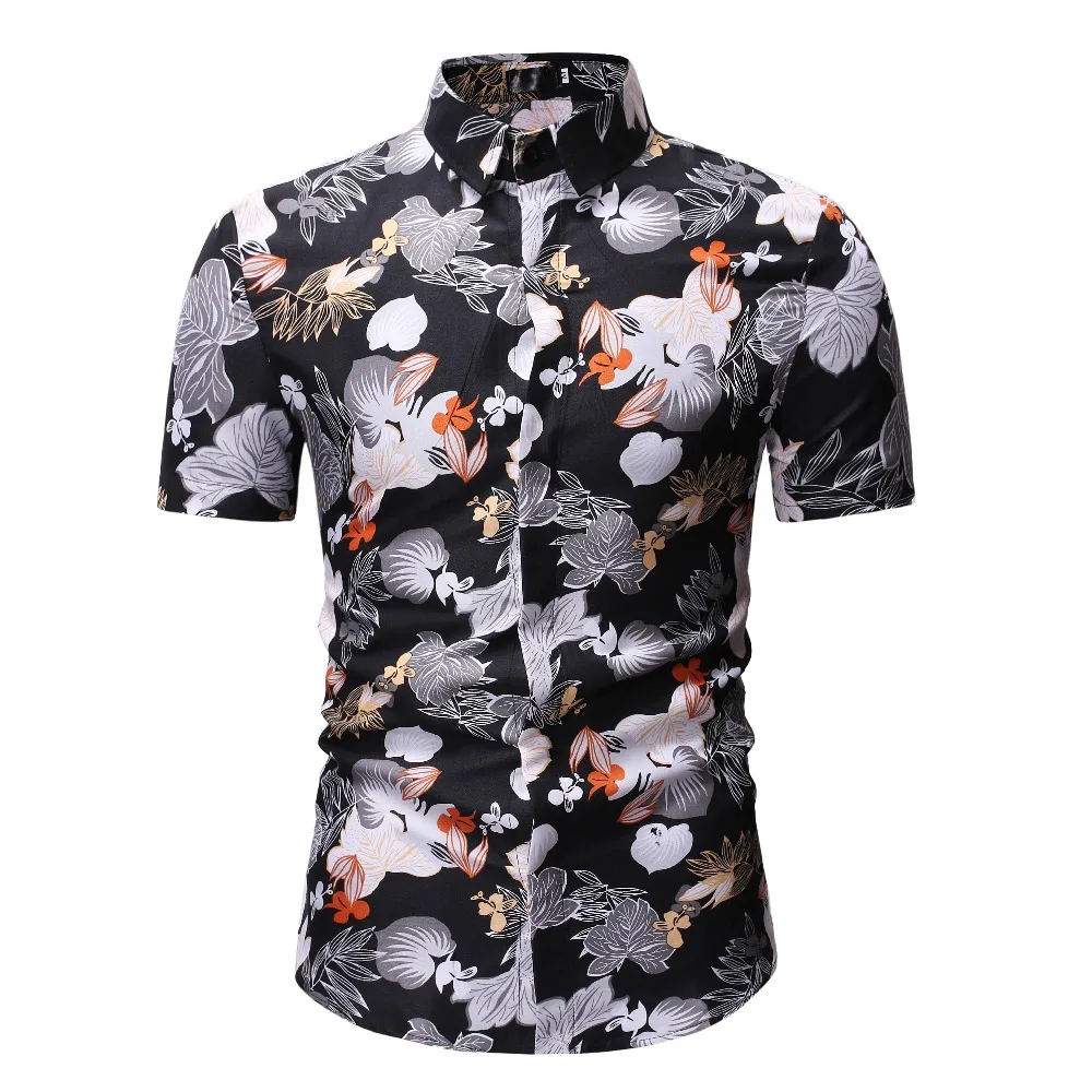 Новая летняя модная мужская рубашка приталенная с коротким рукавом рубашка с цветочным принтом Мужская одежда трендового размера плюс мужские повседневные Гавайские рубашки с цветочным принтом