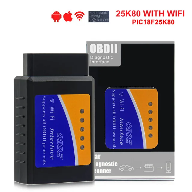 Настоящий чип PIC18F25K80 Super OBD2 ELM327 wifi V1.5 аппаратное обеспечение работает на Android/iOS ELM 327 Bluetooth для телефона Android работает на дизельном топливе - Цвет: elm 25k80 wifi