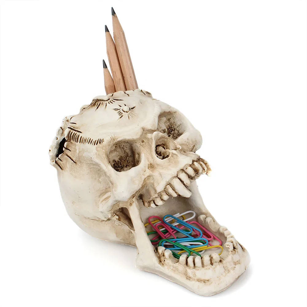 

Vintage Resin Skull Head Model Figurines Ornaments Desktop Storage Container Organizer Table Decoration