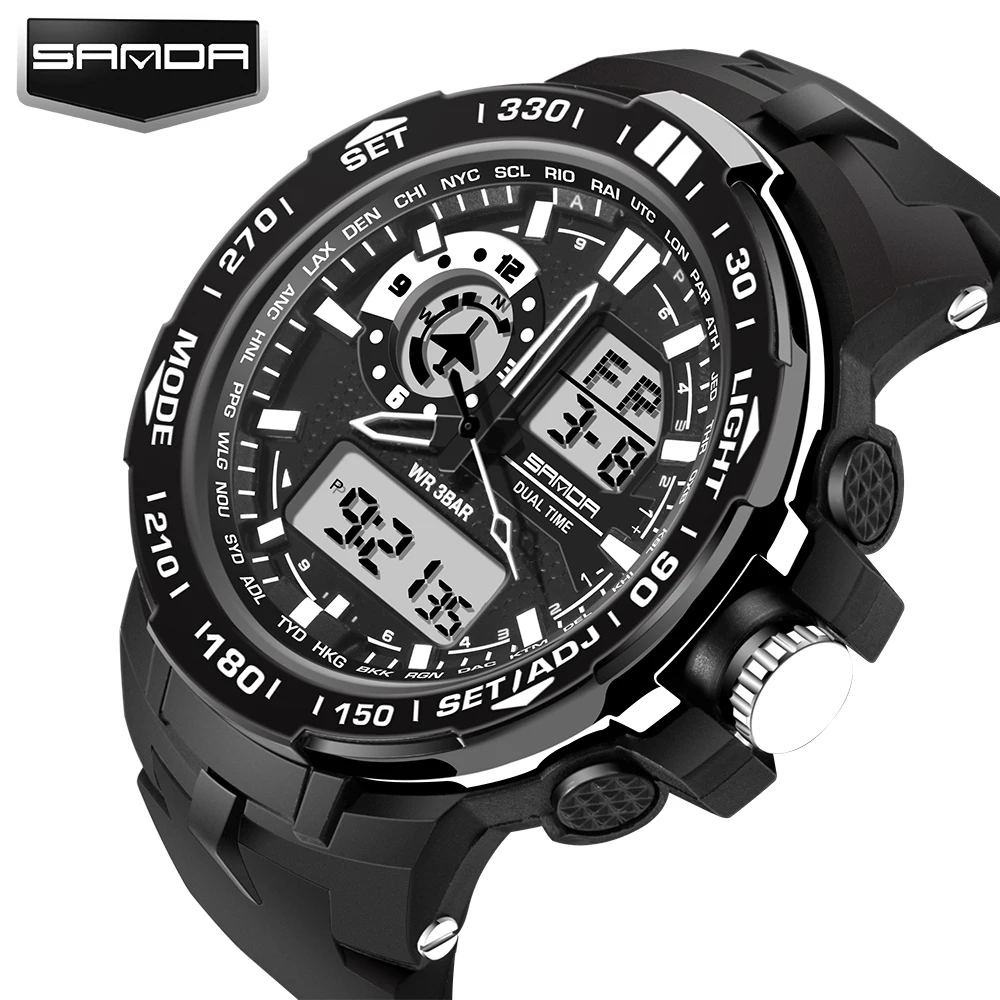 Fashion Sport Super Cool Men's Quartz Digital Watch Men Sports Watches SANDA Luxury Brand LED Military Waterproof Wristwatches 2018 sanda top brand outdoor men sports watches led digital waterproof wristwatches alarm calendar fashion casual quartz watch
