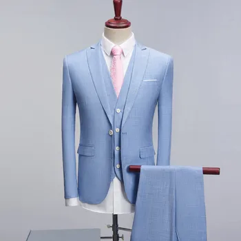 

Very Good Quality Suits 2019 New Refreshing Designs Fashion Dress Suit Luxury One Button Tuxedo Jacket Male Sets 3 Pieces 1010