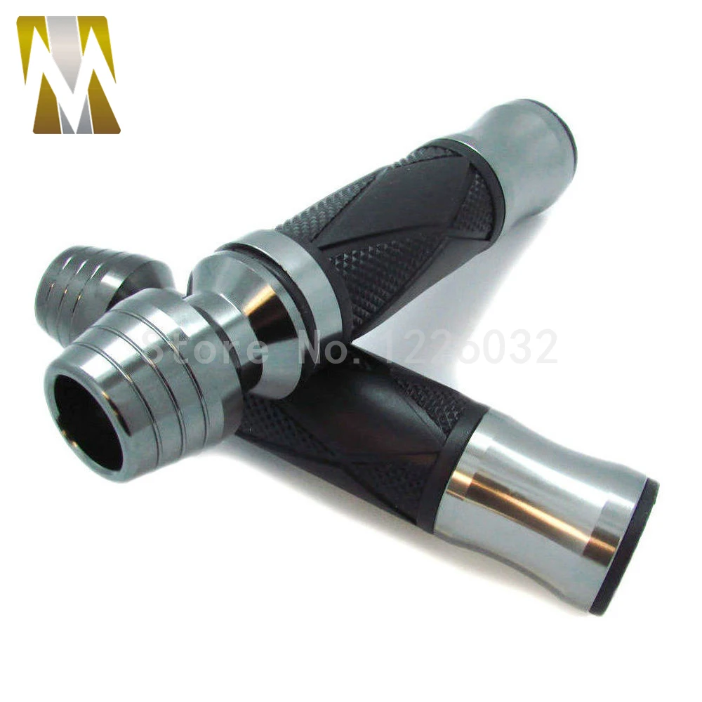 

New 2x Universal CNC Aluminum Motorcycle 7/8'' 22mm Handlebar Grips + Motorcycle Handlebar Grips Ends Motorcycle Silver Gold