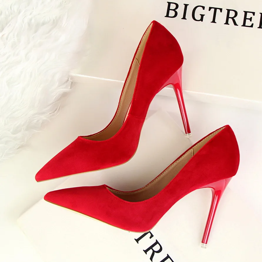 

Women's Shoes Fashion Simple Fine with High-heel Shallow Mouth Pointed Suede Sexy Thin Shoes High Heels Shoes Wedding Shoes