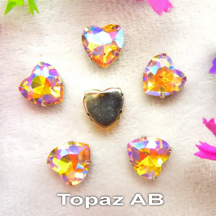 A6 Topaz AB AB цвета серебряный коготь настройки 7 размеров Сердце Форма пришить Стекло Кристалл Стразы бусины свадебное платье аксессуары отделка - Цвет: A6 Topaz AB