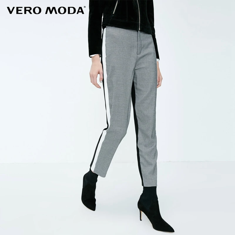 Günstig Vero Moda 2019 Neue frauen Houndstooth Splice Front Zip Plaid Stretch Hosen | 318350519