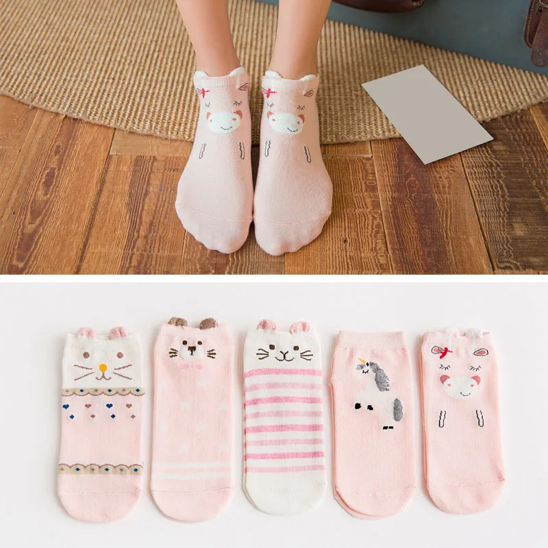Women's Cute Red Heart And Funny Cartoon Printed Socks 5Pairs-Style3