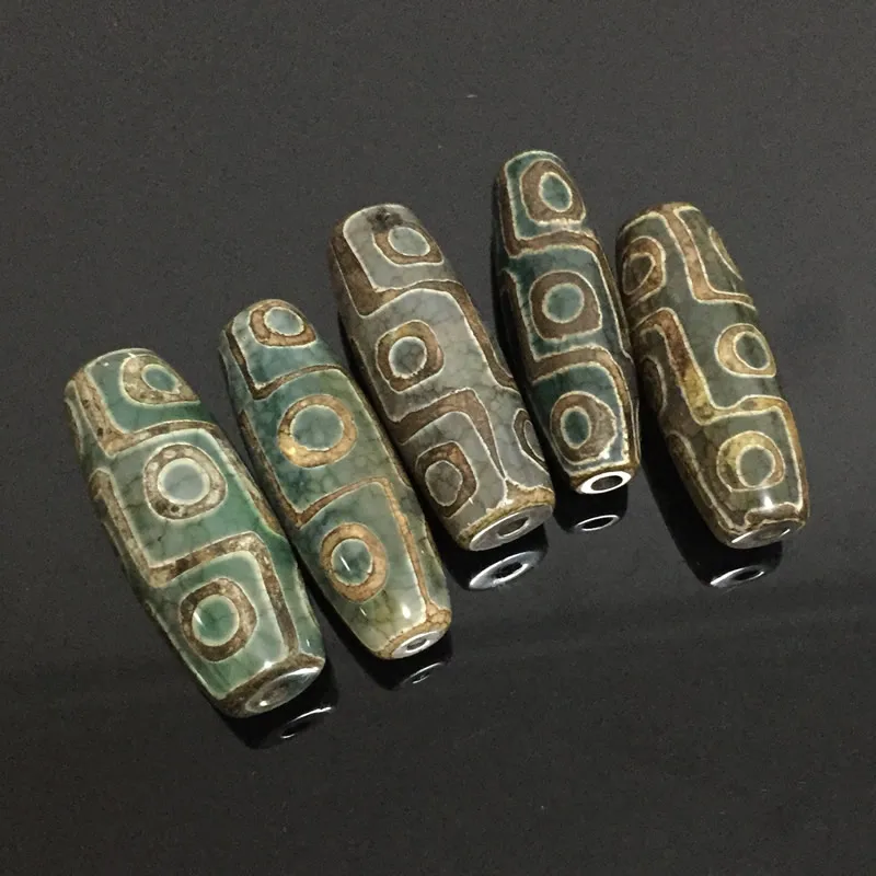 

40mm Retro Nine-eyed Natural Tibetan Dzi Agates Beads DIY Oval Gray Green Stone Dragon Veins Antique Agates Beads for Women Male