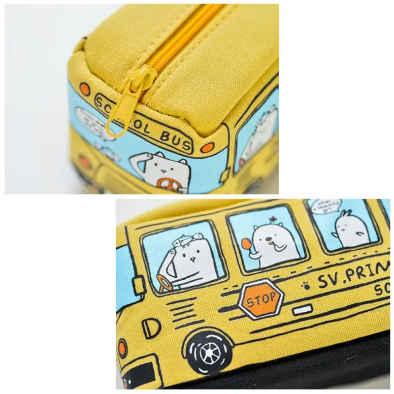 Милый школьный автобус пенал большой емкости холст автомобильный Карандаш сумка поставки Карандаш Ткань сумка 9*6,5*6 см