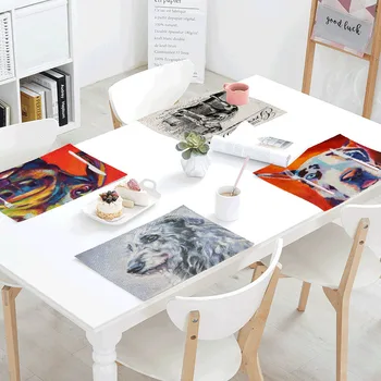 

Watercolor Dog Linens Table Napkins Tea Placemat Place Mat Polyester Waves Seagull Servilletas Para Bodas Design Party Decor