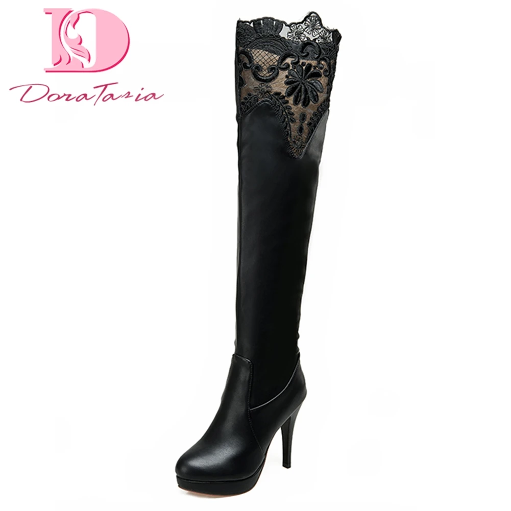 

DoraTasia 2018 large sizes 34-43 winter knee-high Boots Women Shoes Woman thin high Heel Black Woman Shoes party long boot