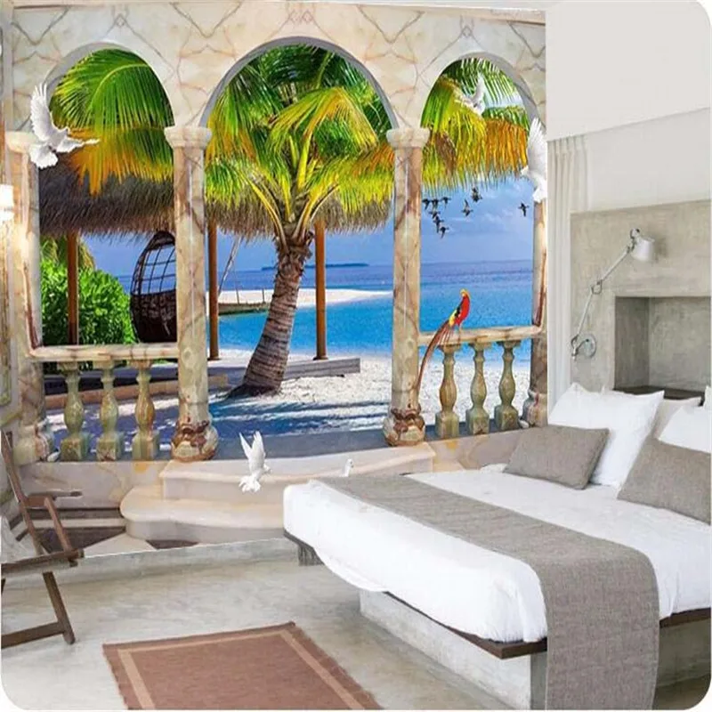 

beibehang wallpaper High quality wallpaper Sea palm beach Roman TV sofa backdrop living room bedroom large wall mural wallpaper