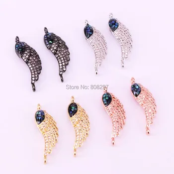 

10Pcs Crystal Zirconia Connectors, Micro Pave CZ and Shell Wing Feather Beads DIY Bracelet/ Necklace