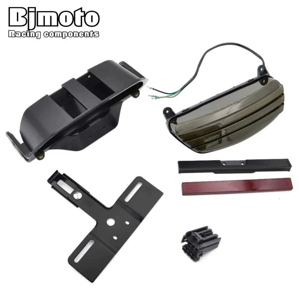  BJMOTO Motorcycle Fender License Plate Smoke Tri-Bar Fender LED Tail Light with Bracket For Harley  - 32826503421