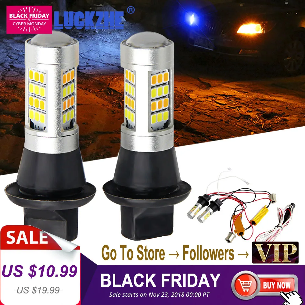 2PCS Daytime Running Light 1156 P21W BAU15S PY21W W21W WY21W 7440 LED Turn Signal DRL Error Free Canbus DayLight Fog Lights