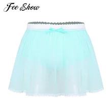 Экзотическое Мужское нижнее белье для взрослых, трусы с эластичным поясом, сексуальные трусики, кружевные прозрачные гофрированные трусики для кроссдресса с короткой юбкой