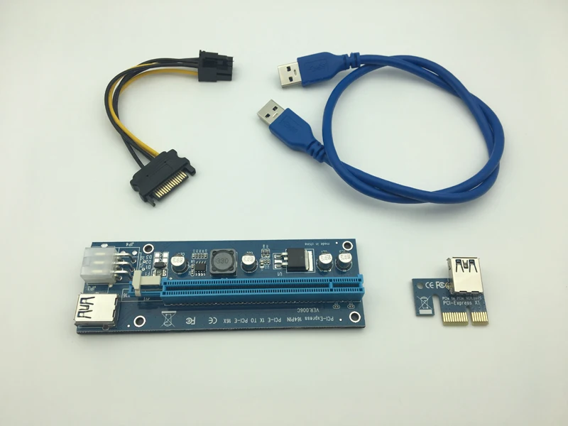 PCI-E PCI E Express 1X to 16X Riser Card+ USB 3,0 кабель-удлинитель SATA 15 Pin-6Pin кабель питания 60 см для майнинга биткоинов - Цвет: Синий