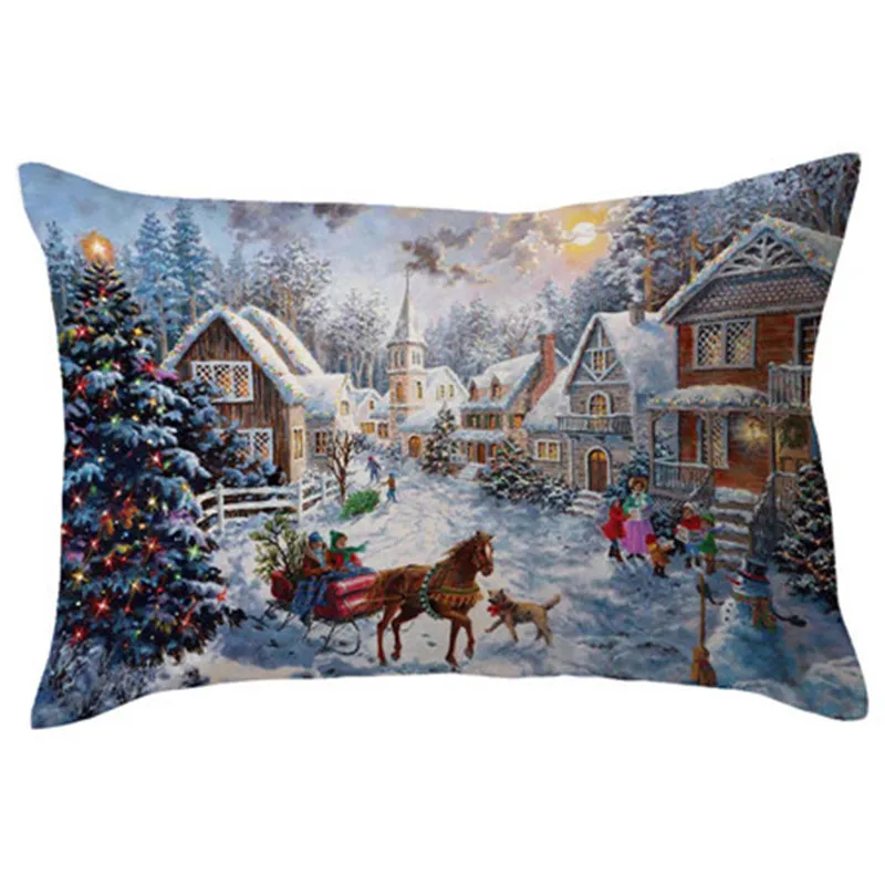 

Snowy World Print Rectangle waist pillow cover 30*50CM Snow Scenery Happy New year Xmas Gift cushion case cover House pillowslip