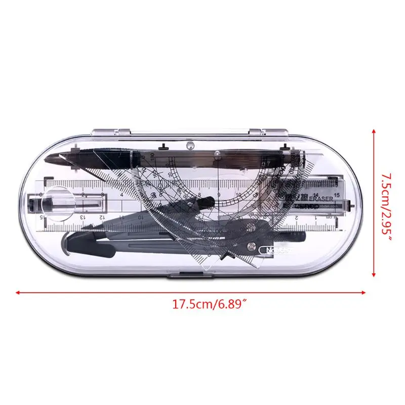 8 шт./компл. Портативный точность в виде геометрических фигур транспортир рисунок компас линейка карандаш основы математика исследование ящик для инструментов