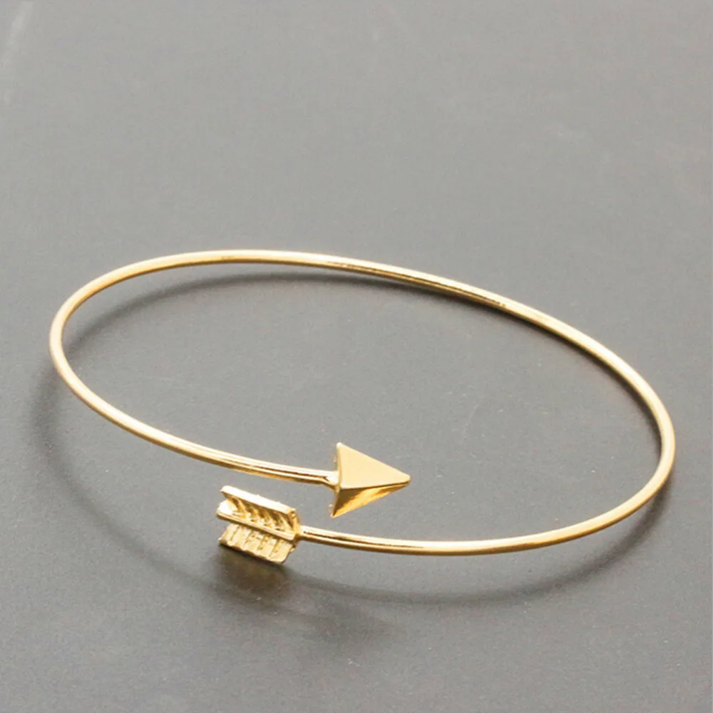 

Fashion Jewelry Gold Silver Bracelets Simple Wire Bracelet Adjustable Arrow Shape Bangle