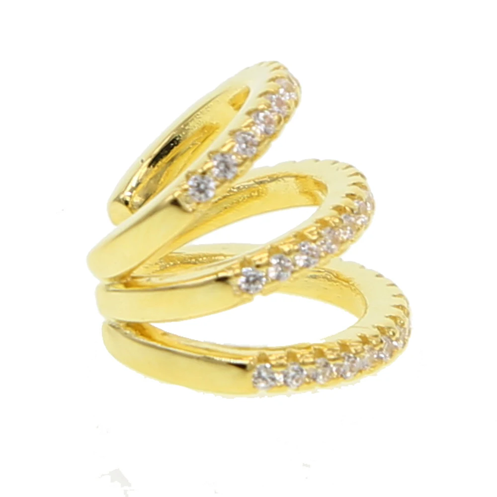 

1 Pcs Earrings for Women Trendy big Round Ear Cuff Gold and Silver filled 3 Rows Rhinestone hollow Clip Earrings no Piercing