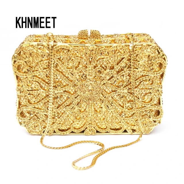 Gold Diamante Box Clutch