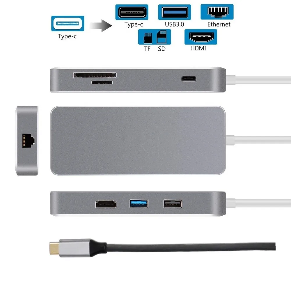 

Usb Type C Hub Hdmi Ethernet Rj45 Lan Adapter Thunderbolt 3 Multiport Dock Usb3.0 Usb-c Cable for Lenovo Xiaomi Air Samsung S8