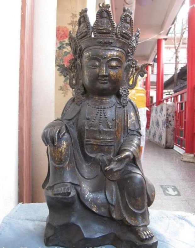 

Collectible bronze S2843 16" Chinese Worship Fane Bronze CopperTathagata Kwan-Yin Guan Yin Buddha Statue