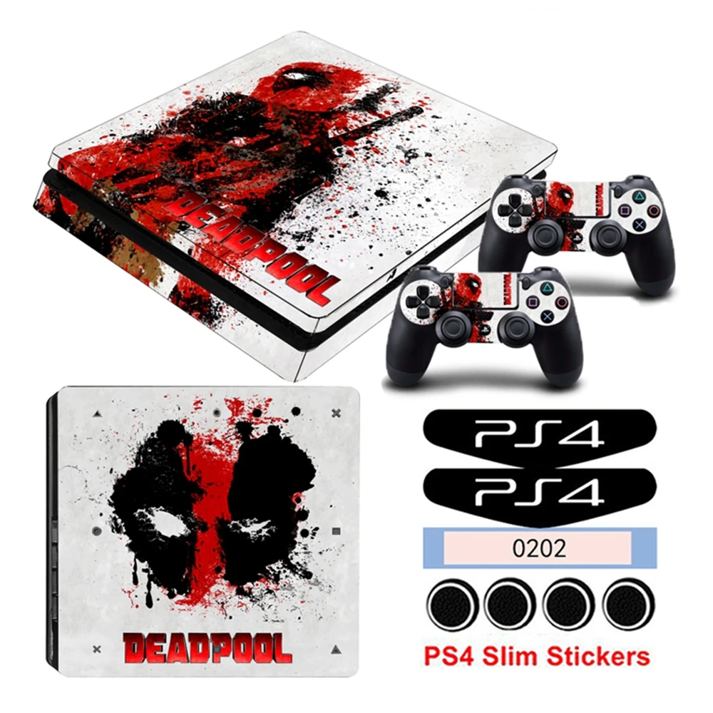 Игра protectoive кожи Стикеры фильма «Дэдпул»; рубашки для Playstation 4 тонкий PS4 Slim консоли наклейки& 2 контроллеры наклейки