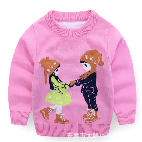 Одежда для девочек из 70% хлопка с круглым вырезом; зимний теплый свитер с плюшевой подкладкой; детские пуловеры; осенние вязаные свободные топы; От 2 до 14 лет верхняя одежда для девочек - Цвет: Pink